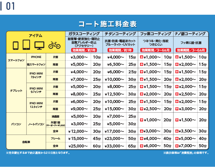 コート施工料金表01