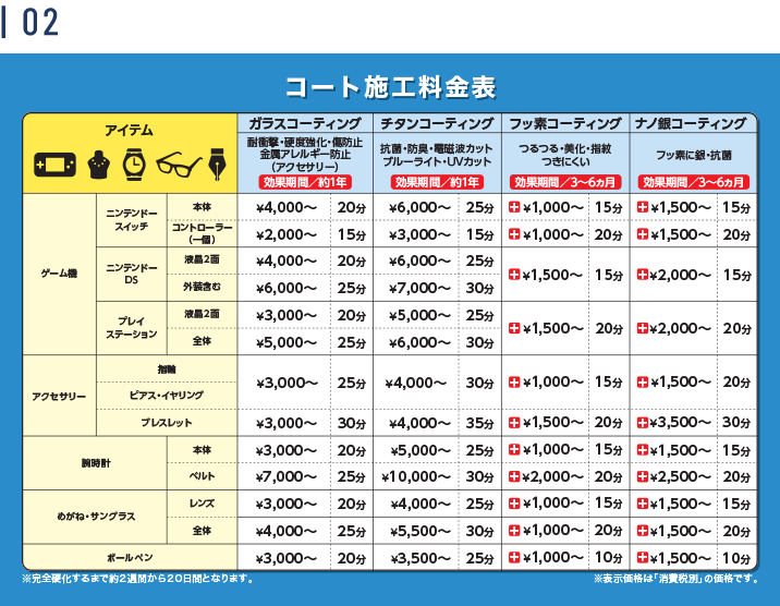 コート施工料金表02